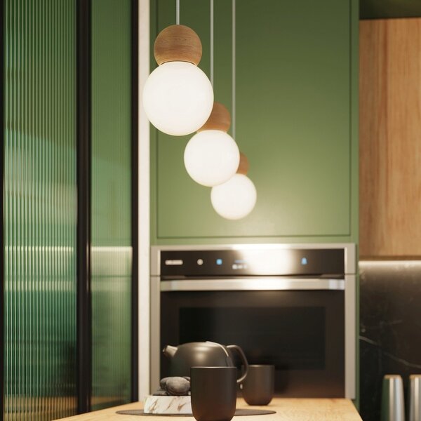 Biała/w naturalnym kolorze lampa wisząca z litego drewna ze szklanym kloszem ø 11 cm Glim – Sollux