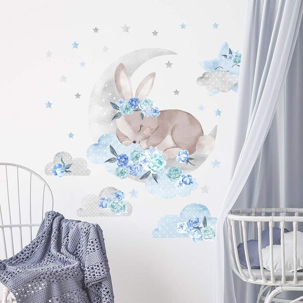Naklejka na ścianę Śpiący królik niebieski