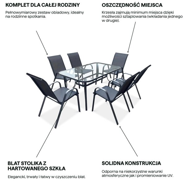 Zestaw ogrodowy BOLOGNA 150/6 Black – Bjørkka