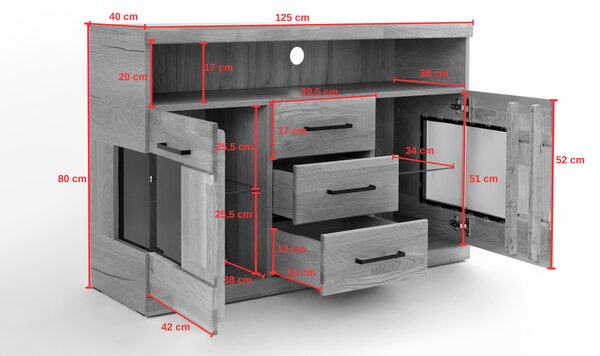Dębowa komoda 125 cm z 3 szufladami Raro 14