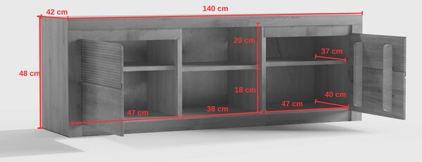 Ryflowana dębowa szafka RTV 140 cm Bruno 41