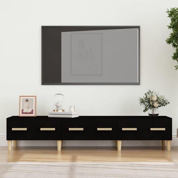 Szafka pod TV, czarna, 150x34,5x30 cm, materiał drewnopochodny