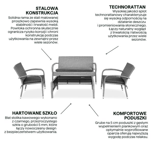 Zestaw wypoczynkowy z technorattanu SAN MARINO Grey- Bjørkka