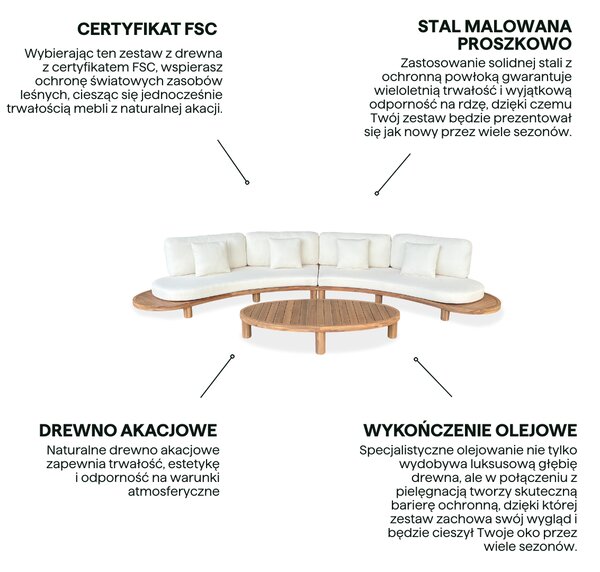 Narożnik ogrodowy z drewna akacjowego LUMIA CAFFE Acacia Wood - Bjørkka