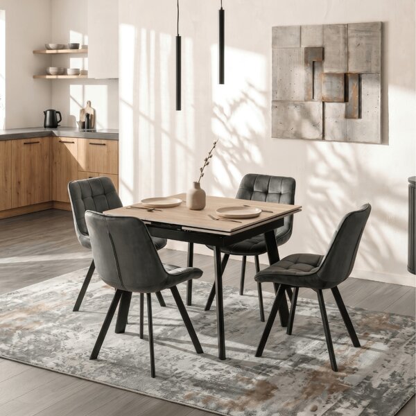 Stół Rozkładany Kwadratowy LARES 90-150 cm Ceramiczny Dąb/Czarny Nowoczesny