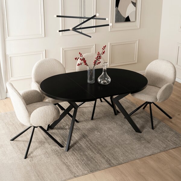 Stół Okrągły Rozkładany LUKAS 100-250 cm Czarny Nowoczesny Loft