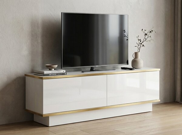 Szafka RTV ALVIN 135 cm, biała/złota