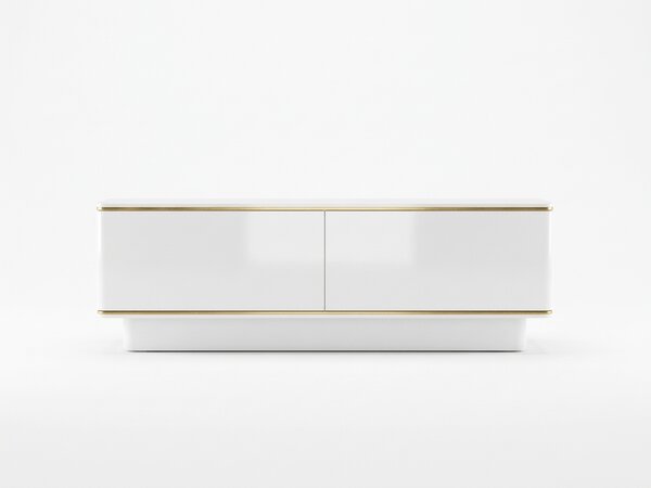 Szafka RTV ALVIN 135 cm, biała/złota