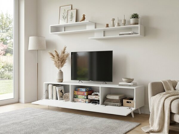 Stolik RTV MIYA 150 cm z półką ścienną, biały