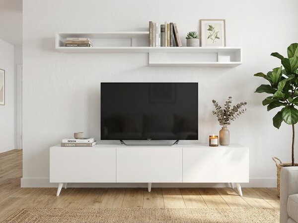 Stolik RTV MIYA 150 cm z półką ścienną, biały