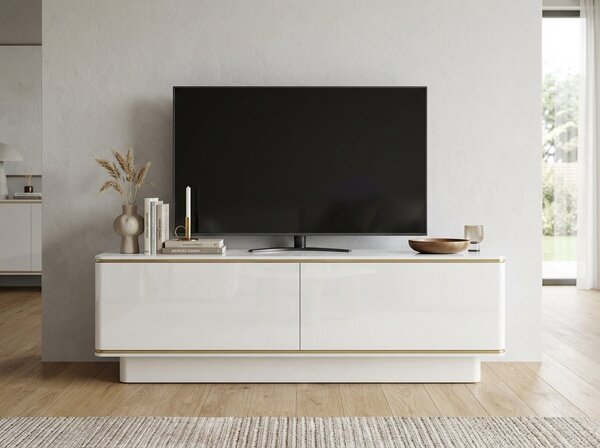 Szafka RTV ALVIN 135 cm, biała/złota
