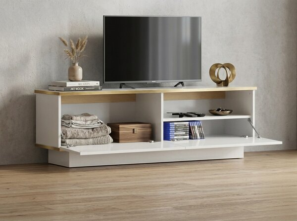 Szafka RTV ALVIN 135 cm, biała/złota