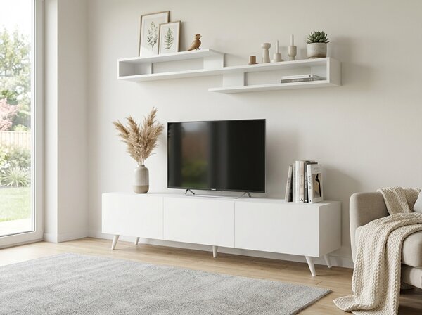 Stolik RTV MIYA 150 cm z półką ścienną, biały