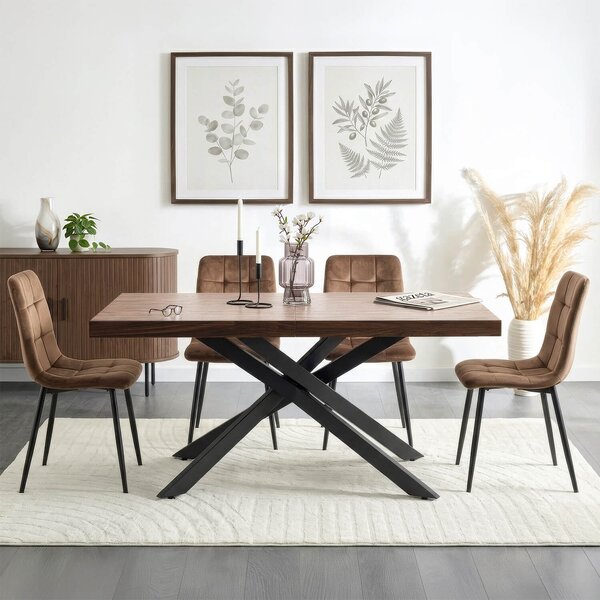 Stół Prostokątny Rozkładany HAMPTON 160-240 cm Orzech/Czarny do Jadalni Nowoczesny Loft