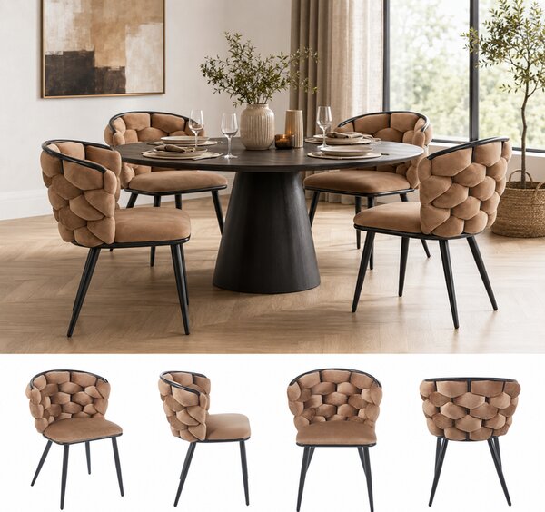 Krzesło z plecionym oparciem do jadalni ciemny beż welurowe MIRELLA