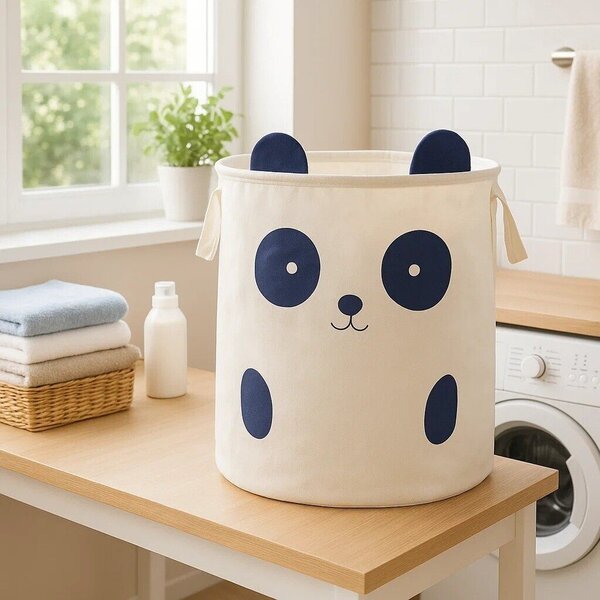 Biały tekstylny dziecięcy kosz na zabawki ø 38x48 cm Mimo Panda Face – Premier Housewares