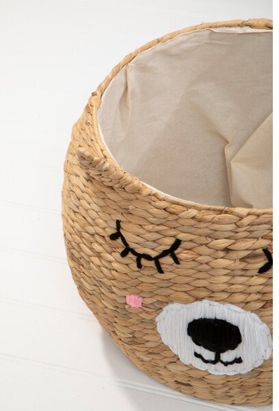 Dziecięcy kosz na zabawki z hiacyntu wodnego w naturalnym kolorze ø 49x40 cm Lidi Cat Face – Premier Housewares