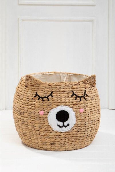 Dziecięcy kosz na zabawki z hiacyntu wodnego w naturalnym kolorze ø 49x40 cm Lidi Cat Face – Premier Housewares