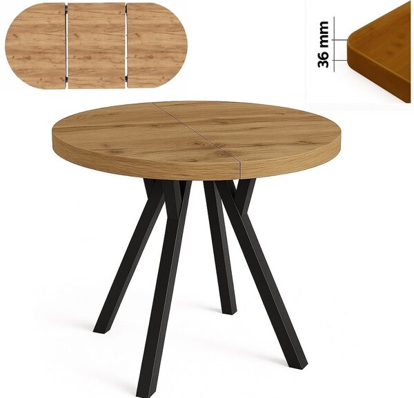 Stół 100/150 cm okrągły rozkładany, blat 3,6 cm, nogi Metalowe „ Y ” I ArtDHome