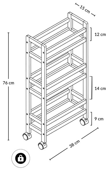 Wąski regał łazienkowy na kółkach, 3 półki KLUK, 76 cm