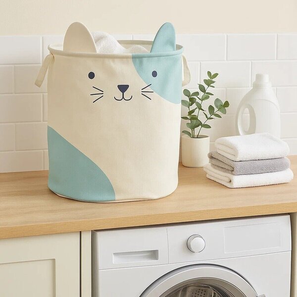 Biały tekstylny dziecięcy kosz na zabawki ø 40x48 cm Mimo Cat Face – Premier Housewares