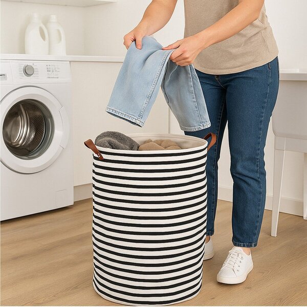 Czarno-biały tekstylny kosz na pranie 54 l Stripe – Premier Housewares
