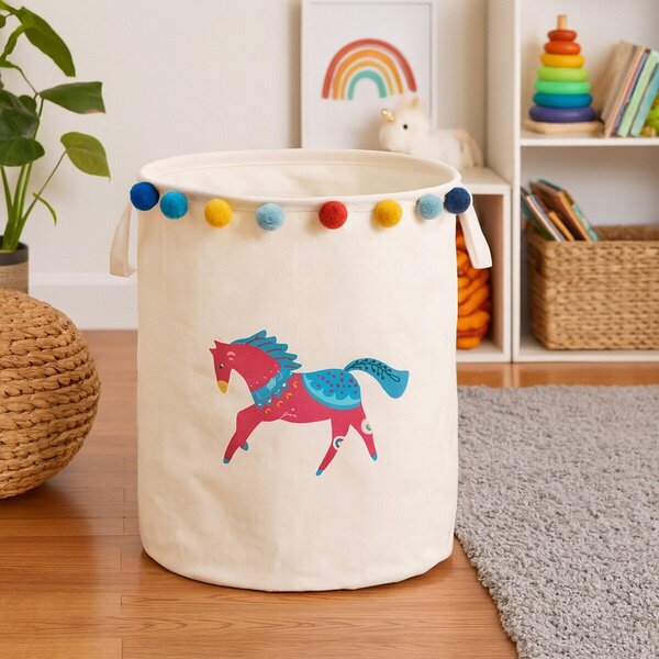 Biały tekstylny dziecięcy kosz na zabawki ø 38x48 cm Mimo Eclectic Horse – Premier Housewares