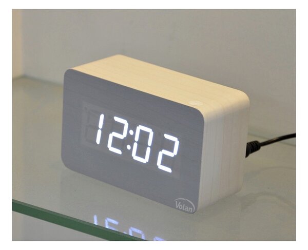ZEGAR Budzik DREWNIANY LED Elektroniczny Cyfrowy Stojący - TERMOMETR + DATA