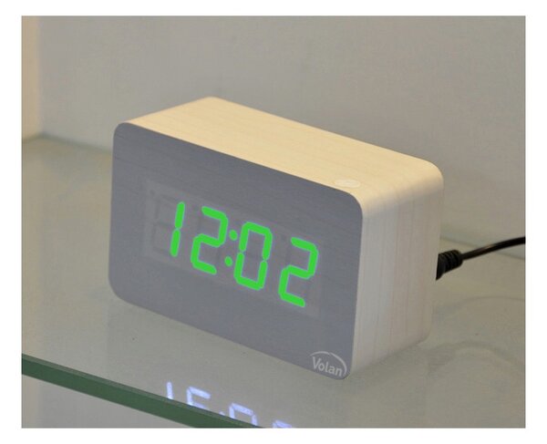 ZEGAR Budzik DREWNIANY LED Elektroniczny Cyfrowy Stojący - TERMOMETR + DATA