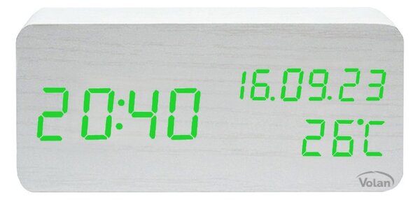 ZEGAR Budzik Drewniany LED Elektroniczny Cyfrowy Stojący - TERMOMETR + DATA