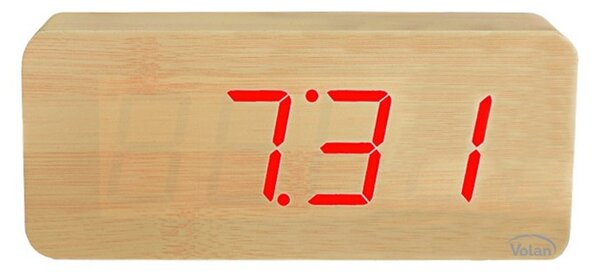DUŻY ZEGAR Elektroniczny BUDZIK LED Drewniany Cyfrowy Stojący TERMOMETR DAT