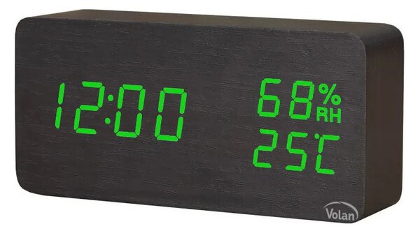 ZEGAR BUDZIK Elektroniczny LED Drewniany Stojący - DATA TERMOMETR HIGROMETR