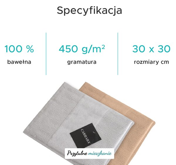 Zestaw ręczników CARRARA 30x30 cm jasnoszary 100% bawełna, 3 szt