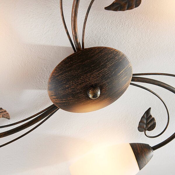 Lampa sufitowa Stefania Lindby, możliwość ściemniania, brązowy / rdzawy, salon / jadalnia, szkło, antyczny