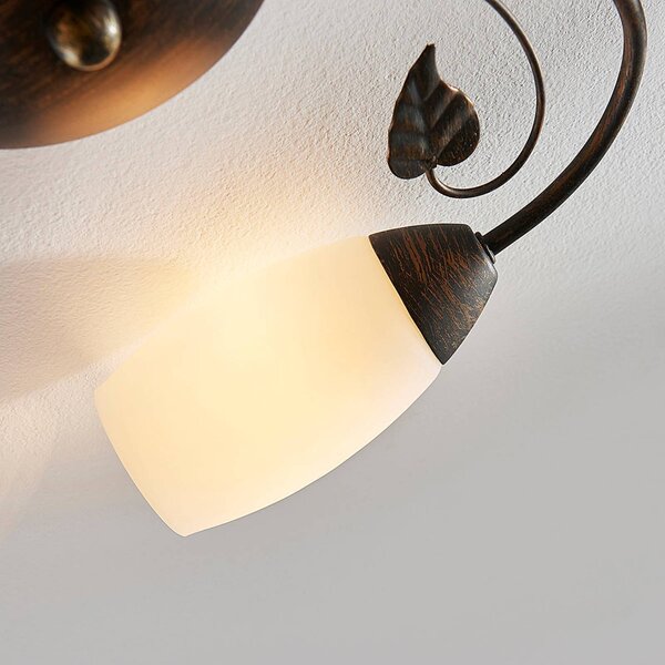 Lampa sufitowa Stefania Lindby, możliwość ściemniania, brązowy / rdzawy, salon / jadalnia, szkło, antyczny