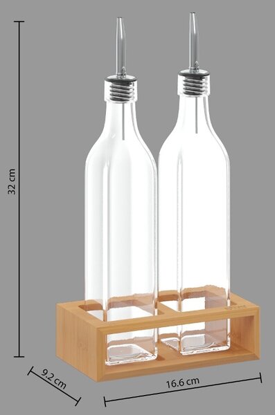 Butelki na olej i ocet w bambusowym stojaku GUSTO, 2x 480 ml