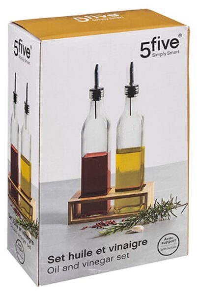 Butelki na olej i ocet w bambusowym stojaku GUSTO, 2x 480 ml