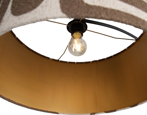 Lampa podłogowa czarna z brązowo-beżowym abażurem w paski 50 cm - XXL