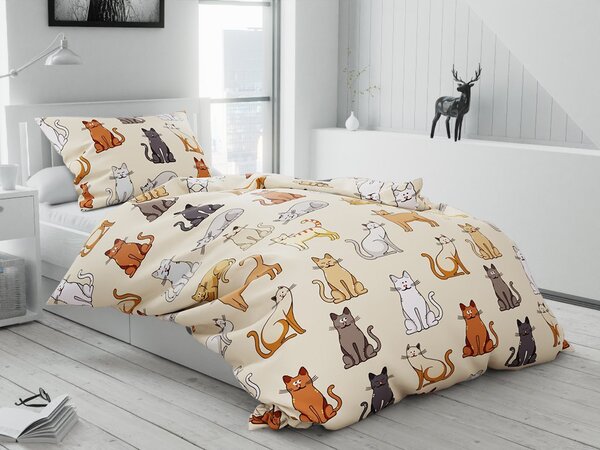 Flanelowa pościel COLORED CATS kremowa Rozmiar pościeli: 70 x 90 cm | 140 x 220 cm