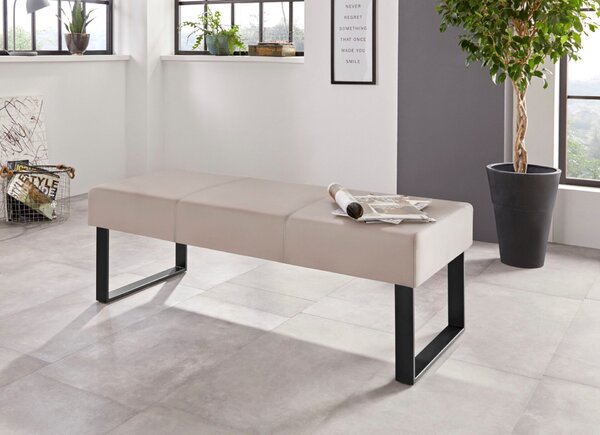 Beżowa ławka ze sztucznej skóry z czarną ramą 140 cm