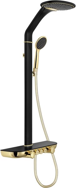Mexen Bolt zestaw prysznicowy natynkowy z deszczownicą i baterią, czarny/złoty - 78108-75