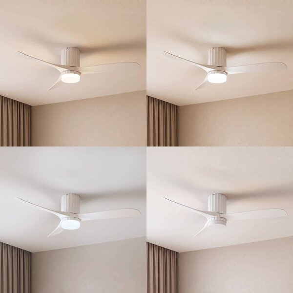 Wentylator sufitowy LED Lucande Novri, biały, Ø 132 cm, CCT Novri, biały / opal, salon / jadalnia, nowoczesny
