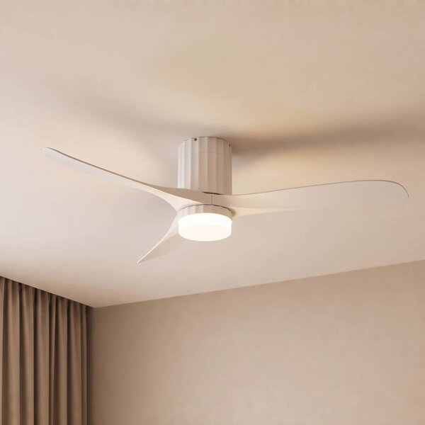 Wentylator sufitowy LED Lucande Novri, biały, Ø 132 cm, CCT Novri, biały / opal, salon / jadalnia, nowoczesny