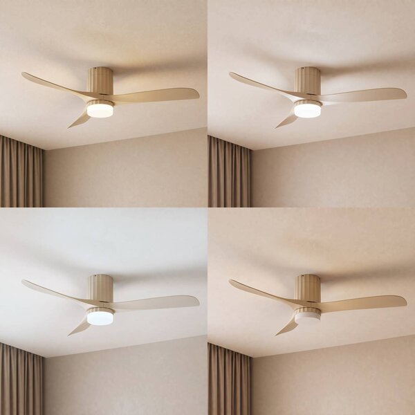 Wentylator sufitowy LED Lucande Novri, beżowy, Ø 132 cm, CCT Novri, kremowy / amber, salon / jadalnia, nowoczesny