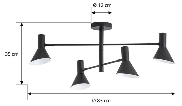 Lampa sufitowa Milia NOLA, możliwość ściemniania, czarny, salon / jadalnia, metal