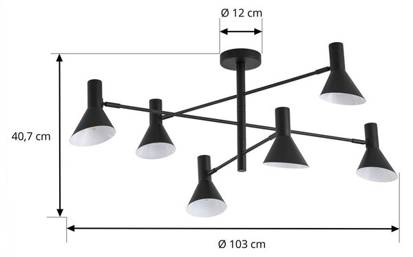 Lampa sufitowa Milia NOLA, możliwość ściemniania, czarny, salon / jadalnia, metal