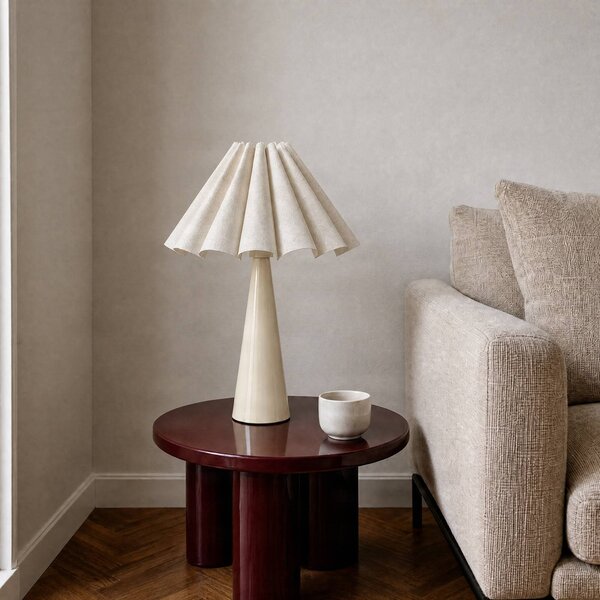 Lampa stołowa Lotte Lindby, biały / opal, salon / jadalnia, tkanina / materiał / jedwab, nowoczesny