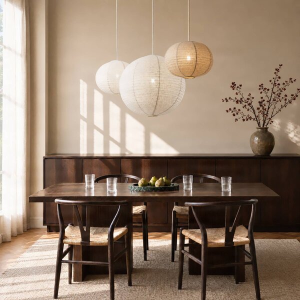 Lampa wisząca Autumn Lindby, możliwość ściemniania, kremowy / amber, salon / jadalnia, tkanina / materiał / jedwab, skandynawski