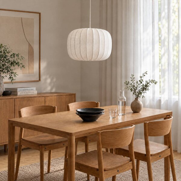 Lampa wisząca Bridget Lucande, możliwość ściemniania, biały / opal, salon / jadalnia, tkanina / materiał / jedwab, skandynawski