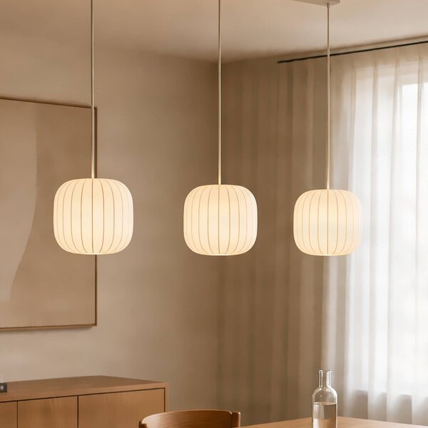 Lampa wisząca Bridget Lucande, możliwość ściemniania, biały / opal, salon / jadalnia, tkanina / materiał / jedwab, skandynawski